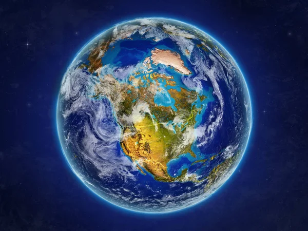 Nordamerika Från Rymden Realistisk Modell Planeten Jorden Med Landsgränser Och — Stockfoto