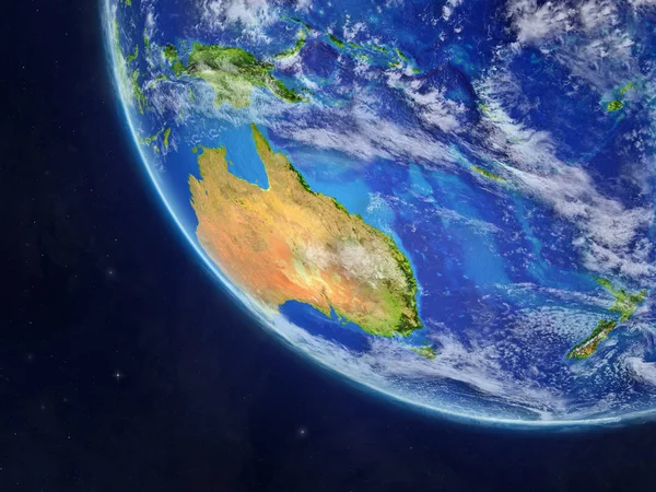 Australia on planet Earth from space. Very fine detail of planet surface and clouds. 3D illustration. Elements of this image furnished by NASA.