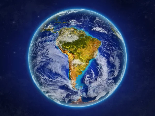 América Del Sur Desde Espacio Modelo Realista Del Planeta Tierra —  Fotos de Stock
