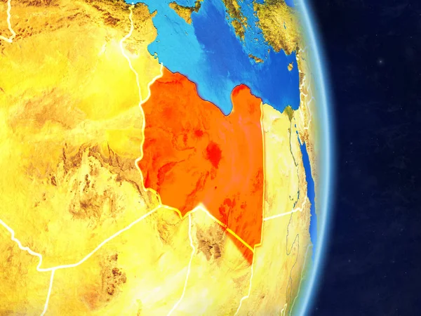 Libië Planeetaarde Met Landsgrenzen Zeer Gedetailleerd Oppervlak Van Planeet Wolken — Stockfoto