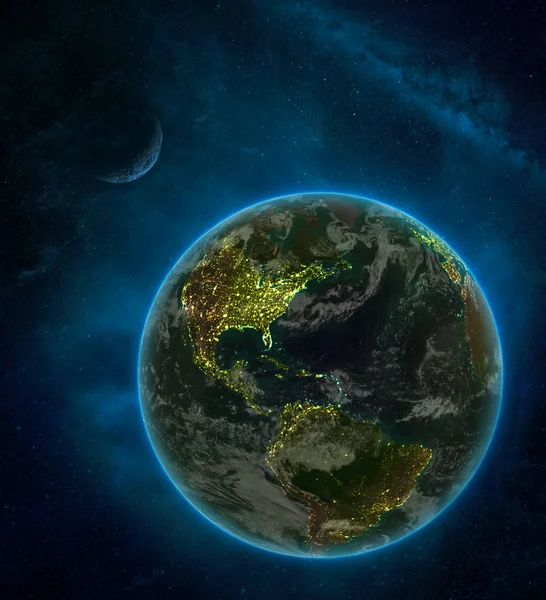 Пуэрто Рико Космоса Земле Ночью Окружении Космоса Луной Млечным Путем — стоковое фото