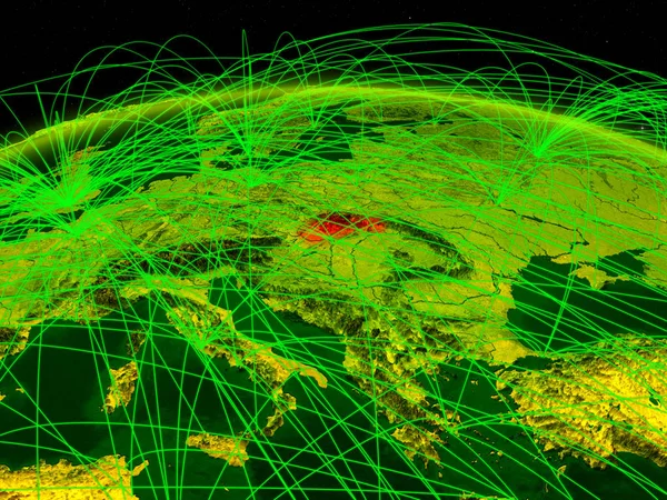 Eslováquia Planeta Digital Terra Com Rede Internacional Que Representa Comunicação — Fotografia de Stock