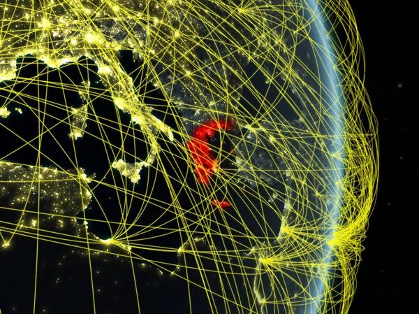 Grecja Nocy Planecie Ziemi Sieci Koncepcja Łączności Transportu Komunikacji Ilustracja — Zdjęcie stockowe