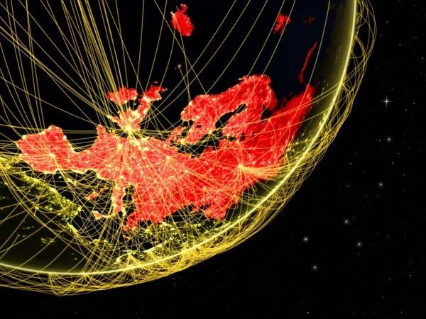 Europa Auf Dunkler Erde Mit Netzwerk Konzept Der Konnektivität Kann — Stockfoto