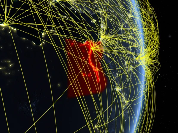 Ägypten Bei Nacht Auf Dem Planeten Erde Mit Netzwerk Konzept — Stockfoto