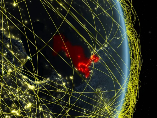 Ouzbékistan Nuit Sur Planète Terre Avec Réseau Concept Connectivité Voyage — Photo