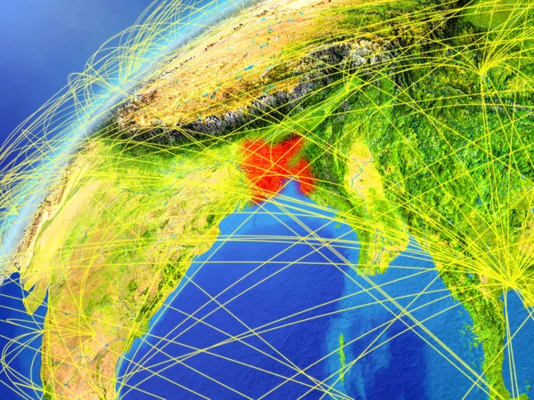 孟加拉国在地球模型与国际网络 数字通信和技术的概念 美国宇航局提供的这张图片的元素 — 图库照片