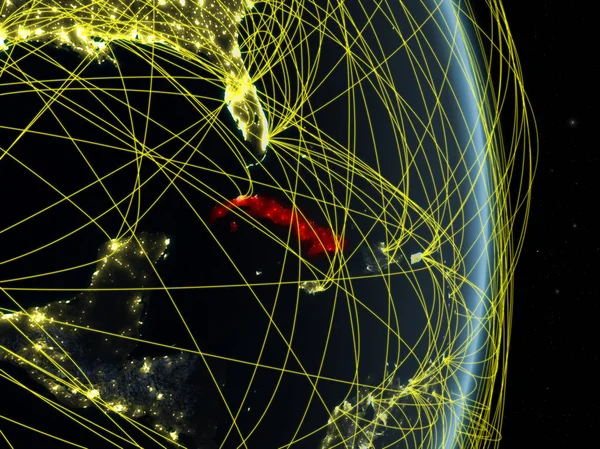 Kuba Natten Planeten Jorden Med Nätverk Begreppet Connectivity Resor Och — Stockfoto