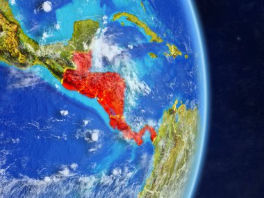 Gezegen Planet Earth ülke sınırları ile Orta Amerika. Son derece ayrıntılı gezegenin yüzeyi ve bulutlar. 3D çizim. Nasa tarafından döşenmiş bu görüntü unsurları.