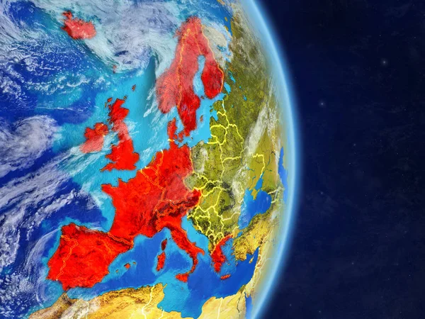 Europa Occidentale Sul Pianeta Terra Con Confini Nazionali Superficie Nubi — Foto Stock