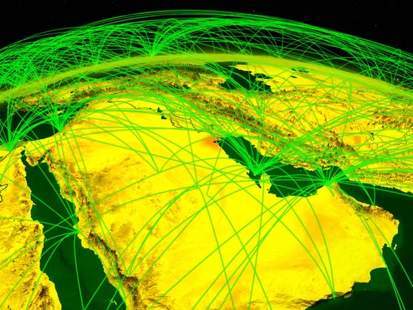 Kuwait Digitala Planeten Jorden Med Internationella Nätverk Som Representerar Kommunikation — Stockfoto