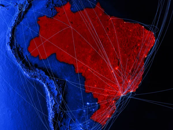 Brasilien Auf Blauer Digitaler Landkarte Mit Netzwerken Konzept Für Internationales — Stockfoto