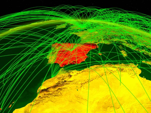 西班牙在数字地球上拥有代表通信 旅行和连接的国际网络 美国宇航局提供的这张图片的元素 — 图库照片