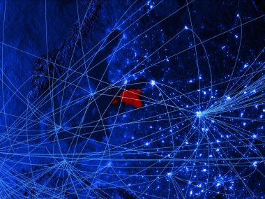 Estonya ağları ile mavi dijital harita üzerinde. Uluslararası seyahat, iletişim ve teknoloji kavramı. 3D çizim. Nasa tarafından döşenmiş bu görüntü unsurları.