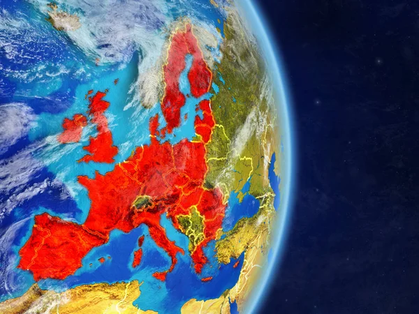 Unione Europea Sul Pianeta Terra Con Confini Nazionali Superficie Nubi — Foto Stock
