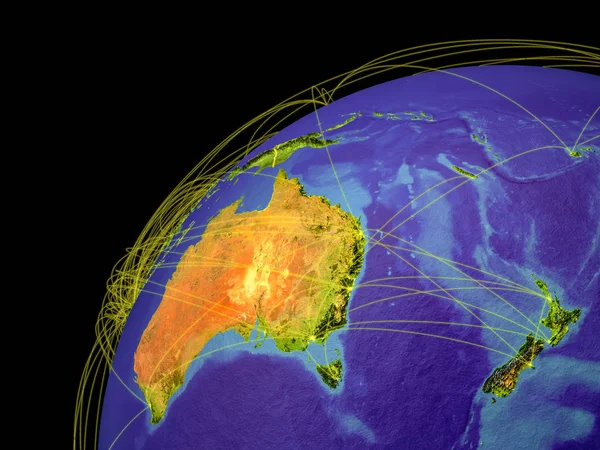 Австралия Космоса Земле Линиями Представляющими Международные Связи Связь Путешествия Иллюстрация — стоковое фото