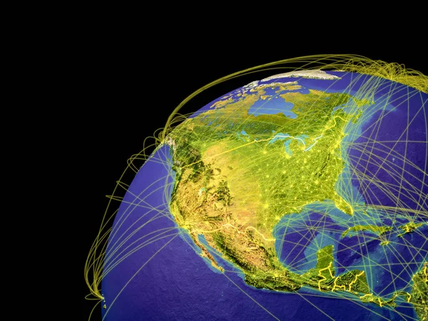 North America Space Earth Lines Representing International Connections Communication Travel — Stock Photo, Image