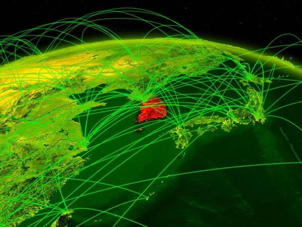 Coreia Sul Planeta Digital Terra Com Rede Internacional Representando Comunicação — Fotografia de Stock