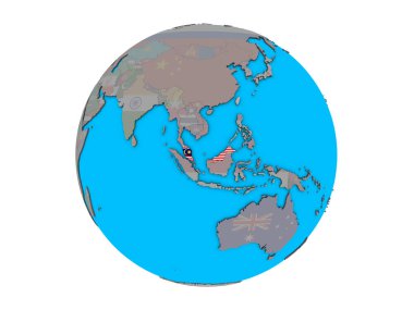 Malezya ile katıştırılmış ulusal bayrak mavi siyasi 3d dünya üzerinde. 3d illüstrasyon izole beyaz arka plan üzerinde.