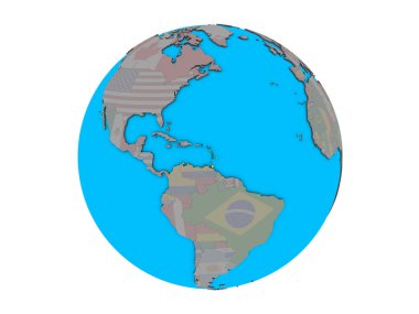 Karayipler ile katıştırılmış ulusal bayrak mavi siyasi 3d dünya üzerinde. 3d illüstrasyon izole beyaz arka plan üzerinde.