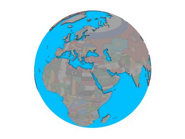 İsrail ile katıştırılmış ulusal bayrak mavi siyasi 3d dünya üzerinde. 3d illüstrasyon izole beyaz arka plan üzerinde.