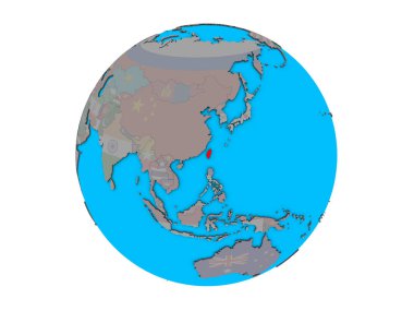 Tayvan ile katıştırılmış ulusal bayrak mavi siyasi 3d dünya üzerinde. 3d illüstrasyon izole beyaz arka plan üzerinde.