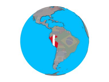 Peru ile katıştırılmış ulusal bayrak mavi siyasi 3d dünya üzerinde. 3d illüstrasyon izole beyaz arka plan üzerinde.