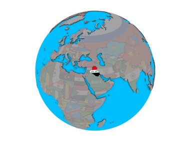 Irak ile katıştırılmış ulusal bayrak mavi siyasi 3d dünya üzerinde. 3d illüstrasyon izole beyaz arka plan üzerinde.