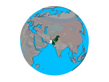Pakistan ile katıştırılmış ulusal bayrak mavi siyasi 3d dünya üzerinde. 3d illüstrasyon izole beyaz arka plan üzerinde.