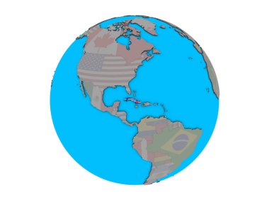 Küba ile katıştırılmış ulusal bayrak mavi siyasi 3d dünya üzerinde. 3d illüstrasyon izole beyaz arka plan üzerinde.