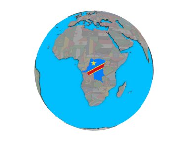Kongo ile katıştırılmış ulusal bayrak mavi siyasi 3d Globe dem mümessili. 3d illüstrasyon izole beyaz arka plan üzerinde.