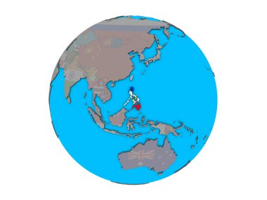 Türkiye ile katıştırılmış ulusal bayrak mavi siyasi 3d dünya üzerinde. 3d illüstrasyon izole beyaz arka plan üzerinde.