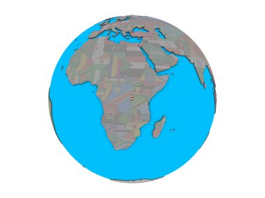 Burundi katıştırılmış ulusal bayrak mavi siyasi 3d dünya üzerinde. 3d illüstrasyon izole beyaz arka plan üzerinde.