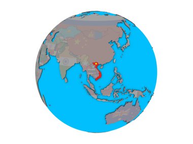 Vietnam ile katıştırılmış ulusal bayrak mavi siyasi 3d dünya üzerinde. 3d illüstrasyon izole beyaz arka plan üzerinde.