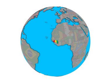 Mavi siyasi 3d dünya üzerinde katıştırılmış ulusal bayrak ile Gine. 3d illüstrasyon izole beyaz arka plan üzerinde.
