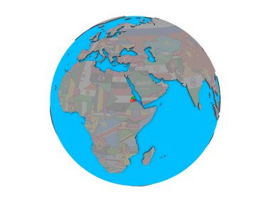 Eritre katıştırılmış ulusal bayrak mavi siyasi 3d dünya üzerinde. 3d illüstrasyon izole beyaz arka plan üzerinde.