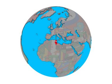 Tunus ile katıştırılmış ulusal bayrak mavi siyasi 3d dünya üzerinde. 3d illüstrasyon izole beyaz arka plan üzerinde.