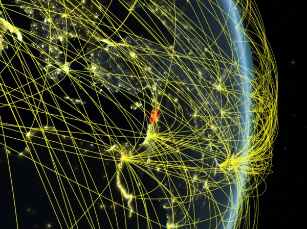 Líbano Noite Planeta Terra Com Rede Conceito Conectividade Viagens Comunicação — Fotografia de Stock