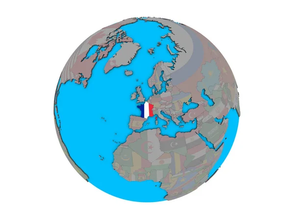 France Embedded National Flag Blue Political Globe Illustration Isolated White — Stock Photo, Image