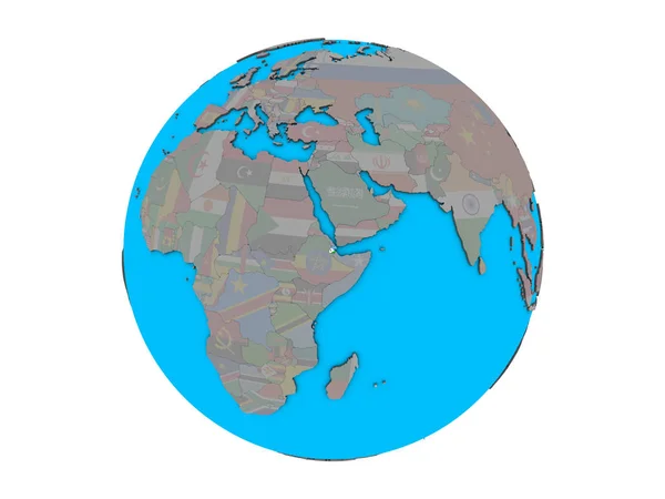 Джибути Встроенным Национальным Флагом Голубом Политическом Глобусе Иллюстрация Белом Фоне — стоковое фото