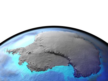 Antarktika uzaydan. Gezegenin yüzey ve görünür şehir ışıkları son derece yüksek detay. 3D çizim. Nasa tarafından döşenmiş bu görüntü unsurları.