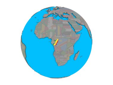 Kongo ile katıştırılmış ulusal bayrak mavi siyasi 3d dünya üzerinde. 3d illüstrasyon izole beyaz arka plan üzerinde.