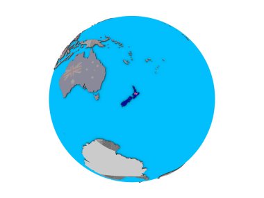 Yeni Zelanda ile katıştırılmış ulusal bayrak mavi siyasi 3d dünya üzerinde. 3d illüstrasyon izole beyaz arka plan üzerinde.