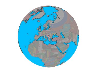 Sırbistan ile katıştırılmış ulusal bayrak mavi siyasi 3d dünya üzerinde. 3d illüstrasyon izole beyaz arka plan üzerinde.