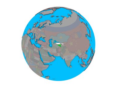 Özbekistan ile katıştırılmış ulusal bayrak mavi siyasi 3d dünya üzerinde. 3d illüstrasyon izole beyaz arka plan üzerinde.