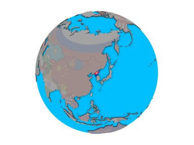Kuzey Kore ile katıştırılmış ulusal bayrak mavi siyasi 3d dünya üzerinde. 3d illüstrasyon izole beyaz arka plan üzerinde.