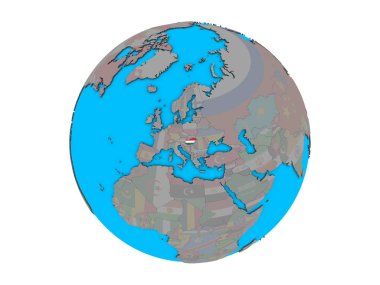 Macaristan ile katıştırılmış ulusal bayrak mavi siyasi 3d dünya üzerinde. 3d illüstrasyon izole beyaz arka plan üzerinde.