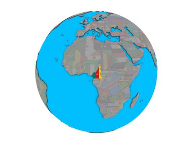 Kamerun ile katıştırılmış ulusal bayrak mavi siyasi 3d dünya üzerinde. 3d illüstrasyon izole beyaz arka plan üzerinde.