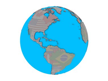 Porto Riko katıştırılmış ulusal bayrak mavi siyasi 3d dünya üzerinde. 3d illüstrasyon izole beyaz arka plan üzerinde.