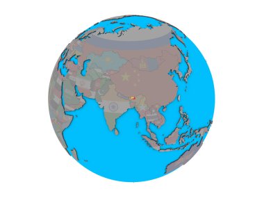 Butan ile katıştırılmış ulusal bayrak mavi siyasi 3d dünya üzerinde. 3d illüstrasyon izole beyaz arka plan üzerinde.